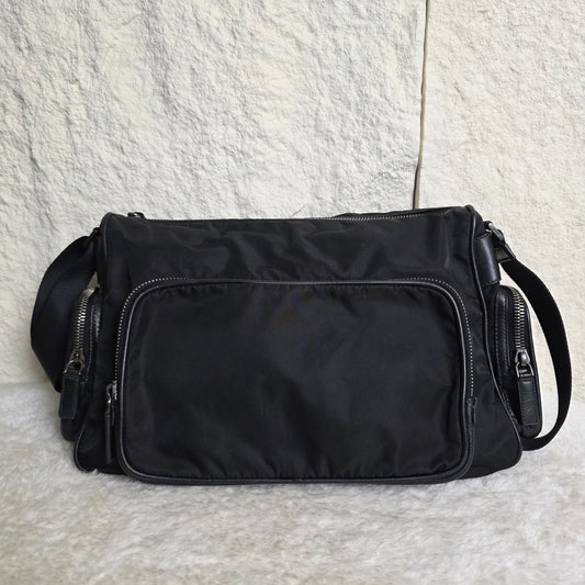 PRADA Tessuto Nylon Triangle Logo Plate Shoulder Bag Black Silver Hardware [Pre-Owned]