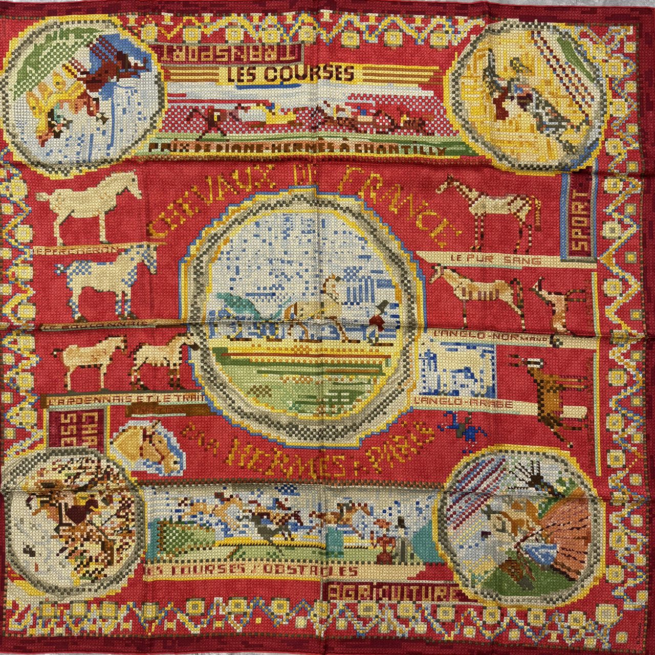 エルメス カレ90 「Les Chevaux de France」 シルクスカーフ【中古】 