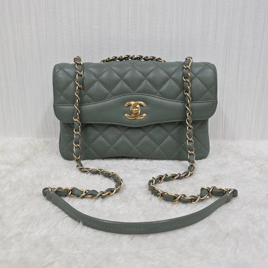Chanel Green Lambskin Daily Companion Coco Vintage Flap Bag