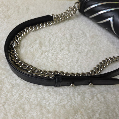 CHANEL Handbag Boy Chain Shoulder Chevron Metallic Black Silver [Pre-Owned]