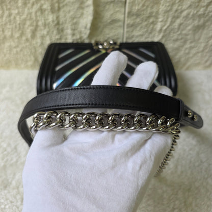 CHANEL Handbag Boy Chain Shoulder Chevron Metallic Black Silver [Pre-Owned]