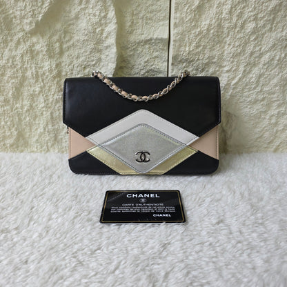 CHANEL Coco Mark Lambskin Chain Wallet Multicolor Silver Hardware [Pre-Owned]