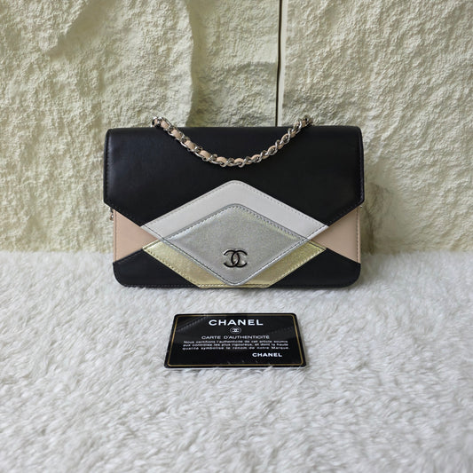 CHANEL Coco Mark Lambskin Chain Wallet Multicolor Silver Hardware [Pre-Owned]