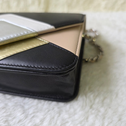 CHANEL Coco Mark Lambskin Chain Wallet Multicolor Silver Hardware [Pre-Owned]