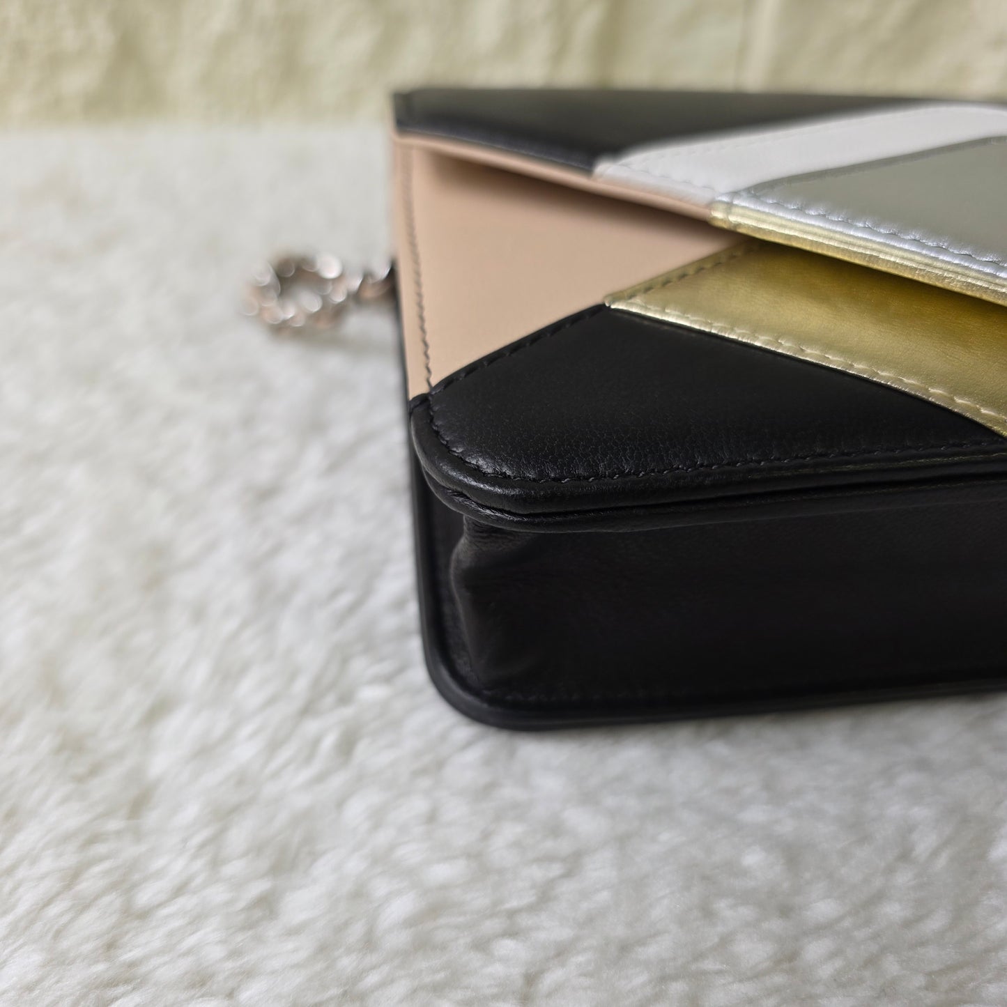 CHANEL Coco Mark Lambskin Chain Wallet Multicolor Silver Hardware [Pre-Owned]