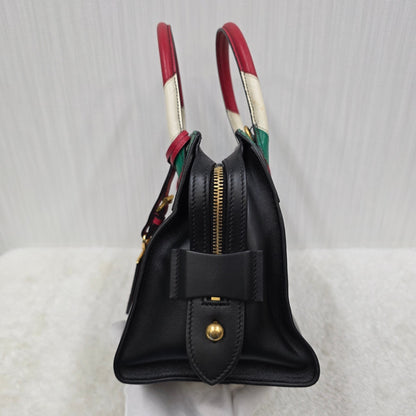 PRADA Esplanade City Medium Tote Bag in Black Calfskin & Greca Saffiano [Pre-Owned]