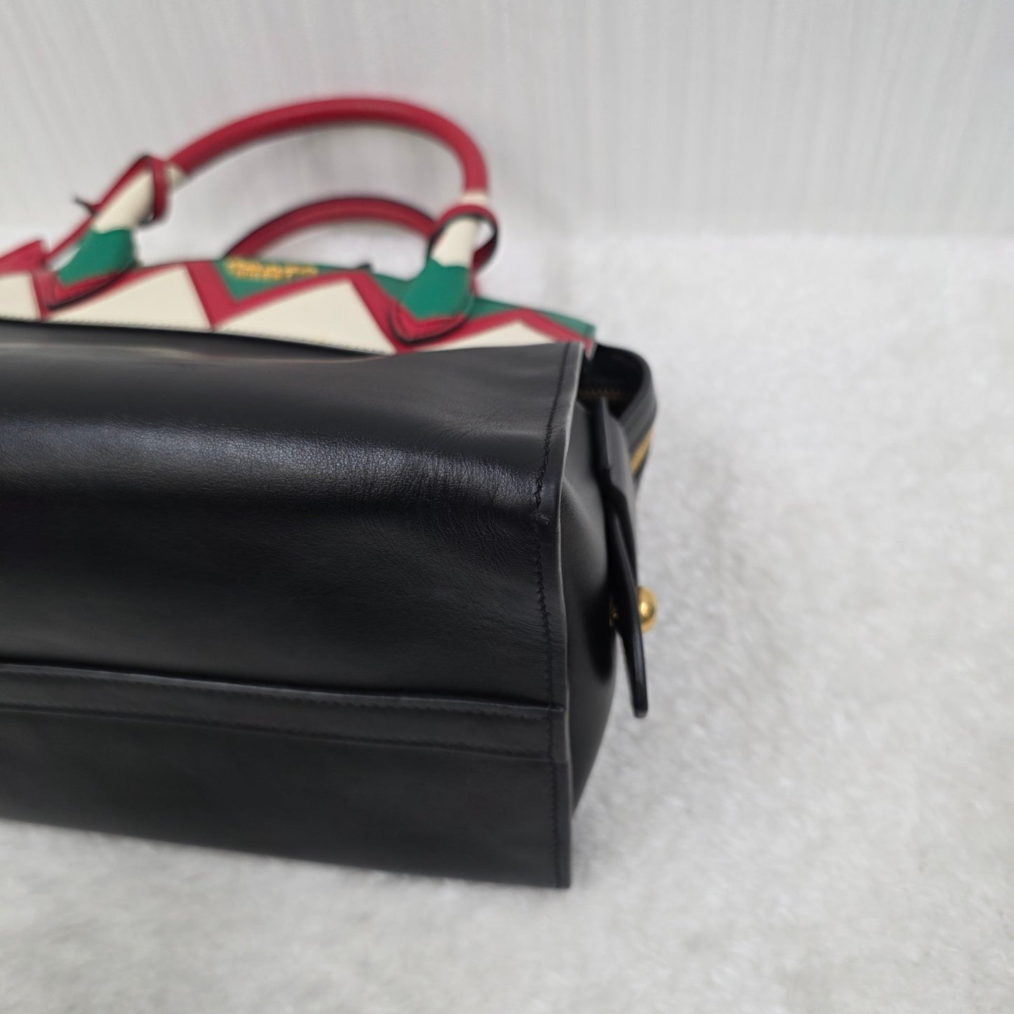 PRADA Esplanade City Medium Tote Bag in Black Calfskin & Greca Saffiano [Pre-Owned]