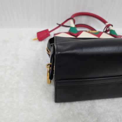 PRADA Esplanade City Medium Tote Bag in Black Calfskin & Greca Saffiano [Pre-Owned]