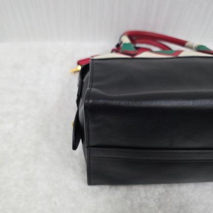 PRADA Esplanade City Medium Tote Bag in Black Calfskin & Greca Saffiano [Pre-Owned]