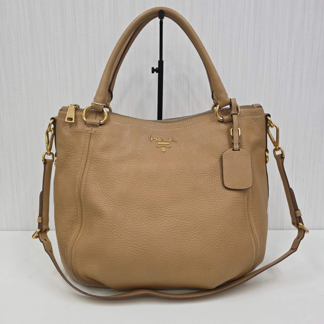 PRADA Leather 2-Way Tote Bag in Camel [Pre-Owned]
