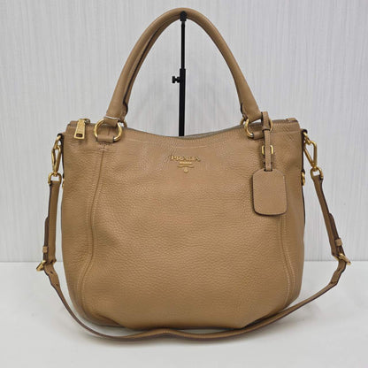 PRADA Leather 2-Way Tote Bag in Camel [Pre-Owned]