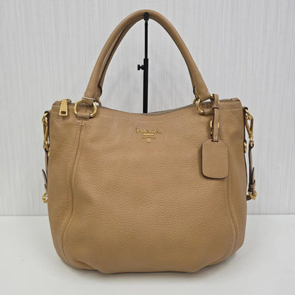PRADA Leather 2-Way Tote Bag in Camel [Pre-Owned]