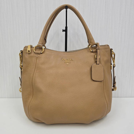 PRADA Leather 2-Way Tote Bag in Camel [Pre-Owned]