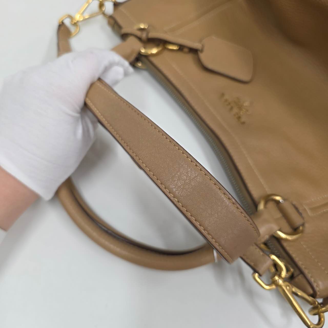 PRADA Leather 2-Way Tote Bag in Camel [Pre-Owned]