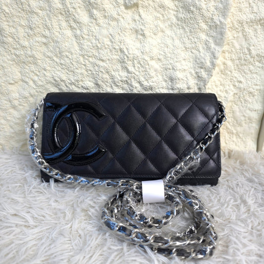 CHANEL Cambon Line Leather Chain Wallet Crossbody Handbag [Pre-Owned]