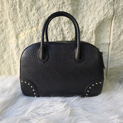 GUCCI GG Pattern Studded Leather Handbag in Black [Pre-Owned]