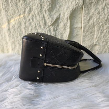 GUCCI GG Pattern Studded Leather Handbag in Black [Pre-Owned]