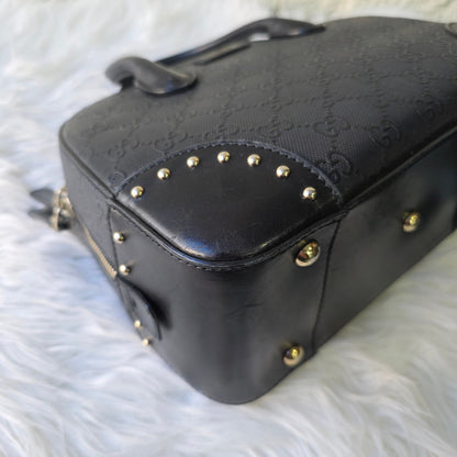 GUCCI GG Pattern Studded Leather Handbag in Black [Pre-Owned]