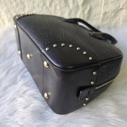 GUCCI GG Pattern Studded Leather Handbag in Black [Pre-Owned]
