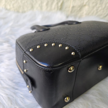 GUCCI GG Pattern Studded Leather Handbag in Black [Pre-Owned]