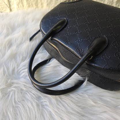 GUCCI GG Pattern Studded Leather Handbag in Black [Pre-Owned]