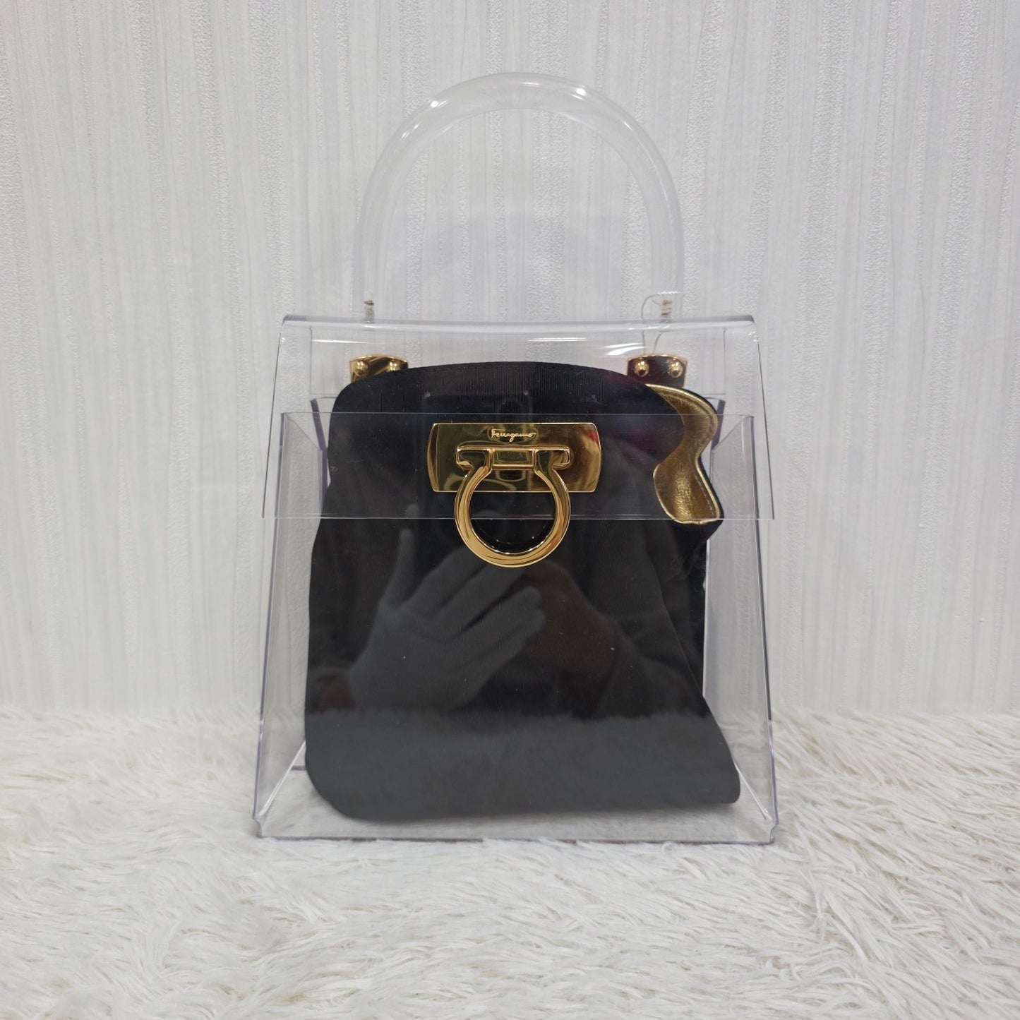 Salvatore Ferragamo Gancini Skeleton Handbag in Clear with Gold Hardware [Pre-Owned]