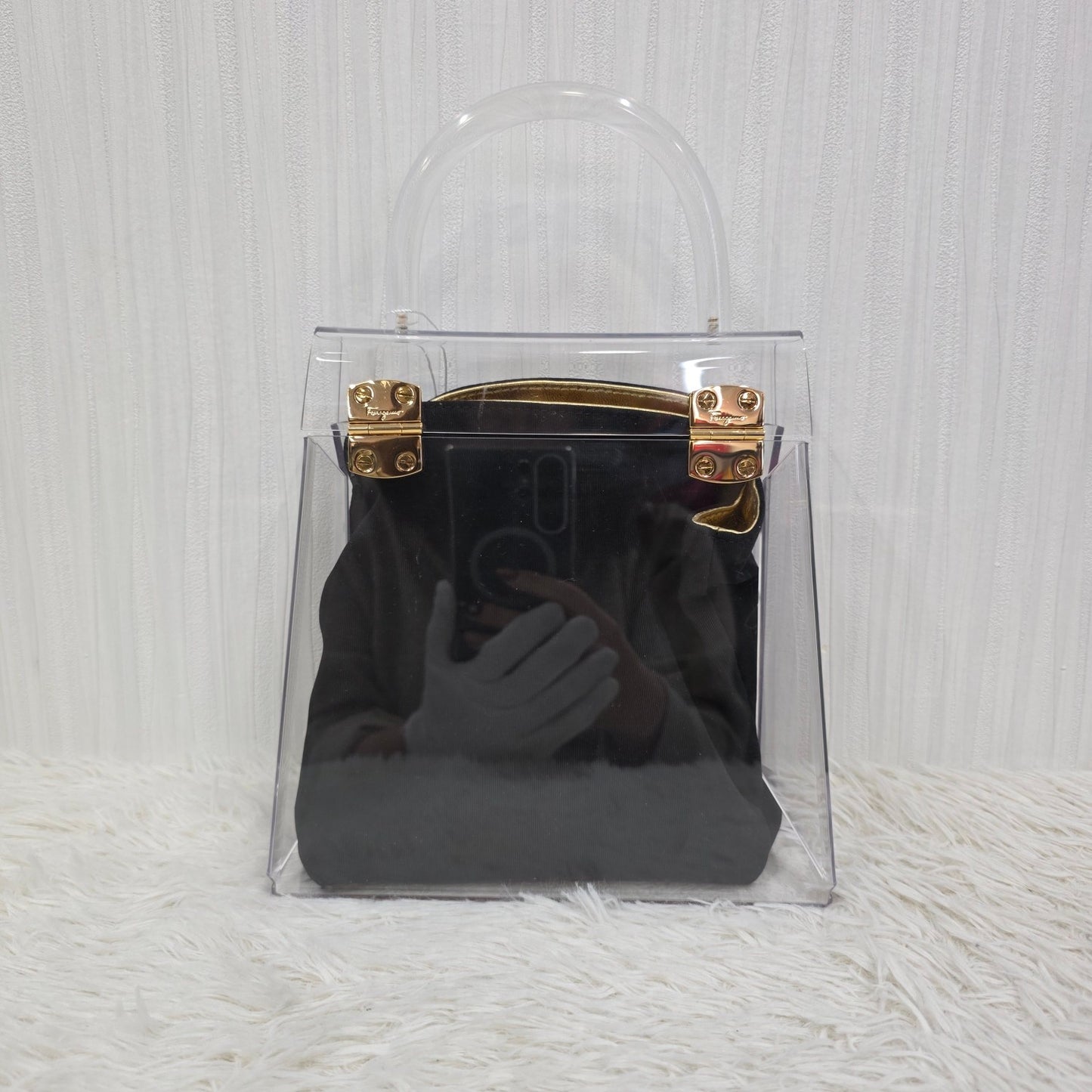 Salvatore Ferragamo Gancini Skeleton Handbag in Clear with Gold Hardware [Pre-Owned]