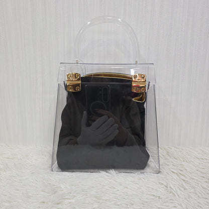 Salvatore Ferragamo Gancini Skeleton Handbag in Clear with Gold Hardware [Pre-Owned]