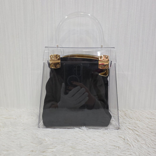 Salvatore Ferragamo Gancini Skeleton Handbag in Clear with Gold Hardware [Pre-Owned]