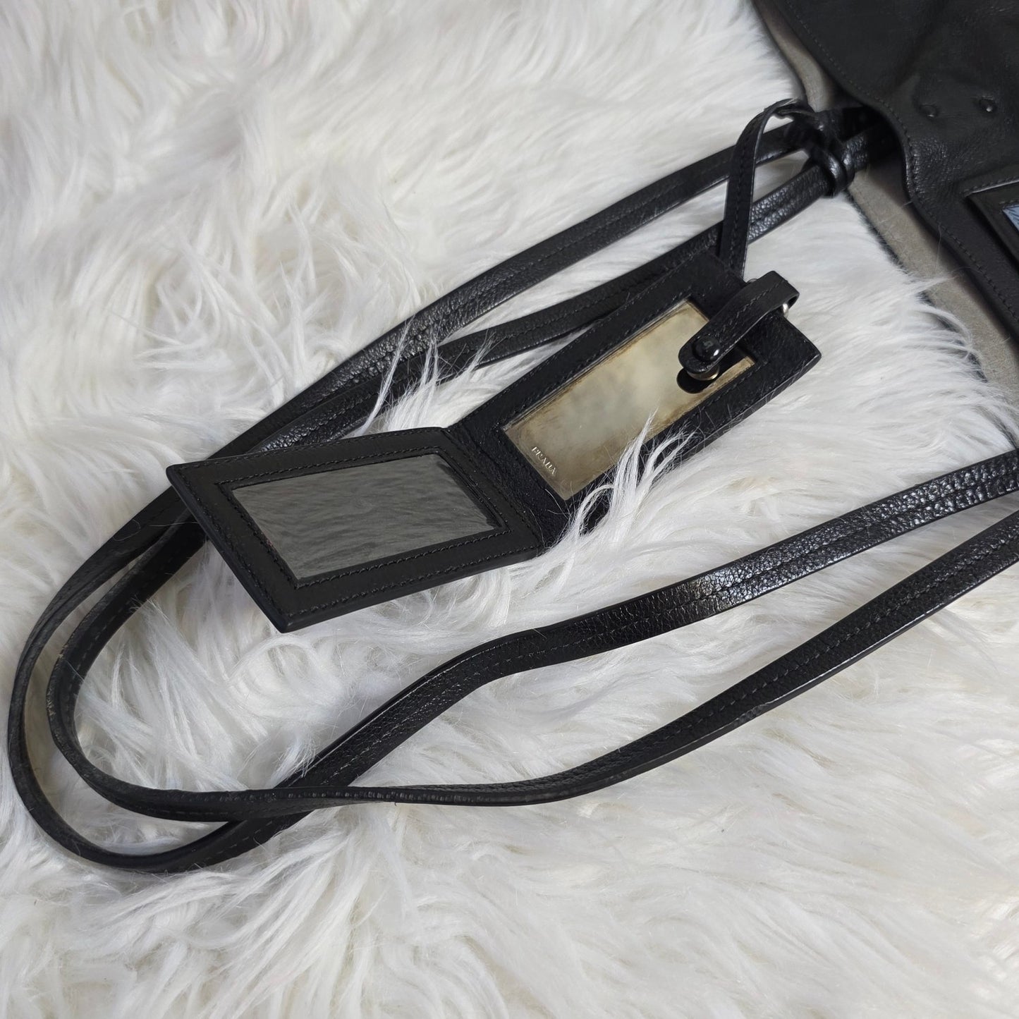 PRADA Etiquette Leather Tote Shoulder Handbag in Black [Pre-Owned]