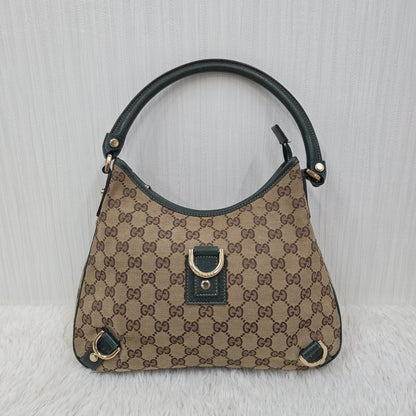 GUCCI Abbey GG Canvas Shoulder & Hand Handbag in Beige and Dark Brown [Pre-Owned]