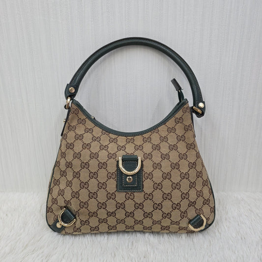 GUCCI Abbey GG Canvas Shoulder & Hand Handbag in Beige and Dark Brown [Pre-Owned]