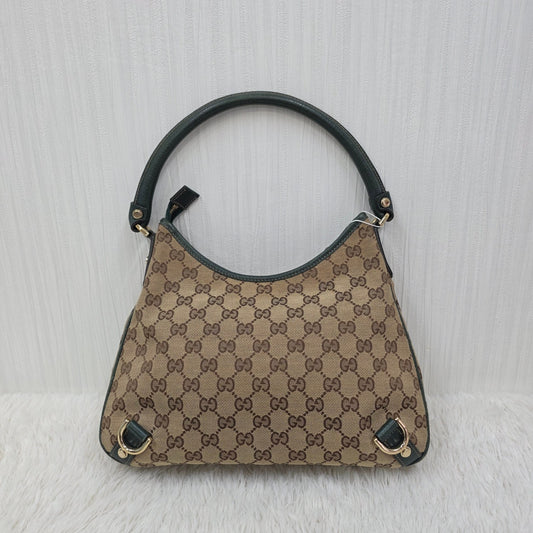 GUCCI Abbey GG Canvas Shoulder & Hand Handbag in Beige and Dark Brown [Pre-Owned]