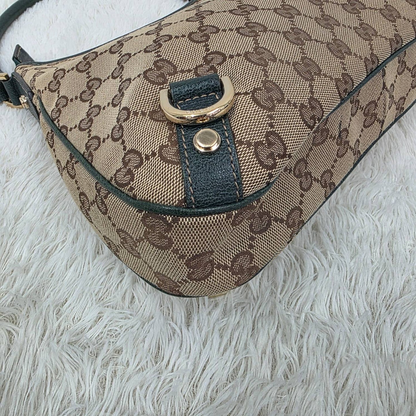 GUCCI Abbey GG Canvas Shoulder & Hand Handbag in Beige and Dark Brown [Pre-Owned]