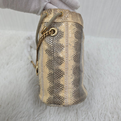 GUCCI Zumi Leather Shoulder Handbag in Cream and Grey [Pre-Owned]