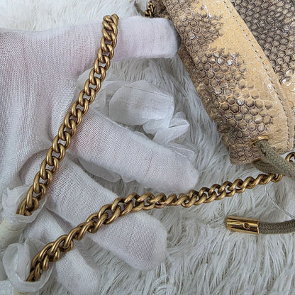 GUCCI Zumi Leather Shoulder Handbag in Cream and Grey [Pre-Owned]