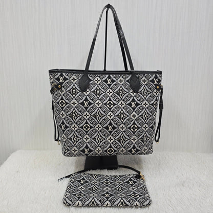 LOUIS VUITTON Neverfull MM Monogram Jacquard Tote Bag in Grey (M57230) [Pre-Owned]