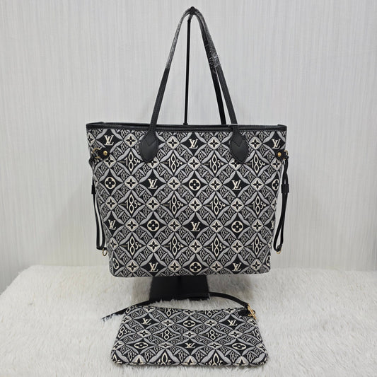 LOUIS VUITTON Neverfull MM Monogram Jacquard Tote Bag in Grey (M57230) [Pre-Owned]