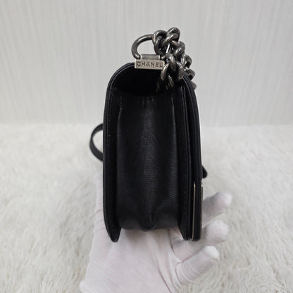 CHANEL Boy Chanel Chain Shoulder Bag Leather Black Silver Hardware [Pre-Owned]