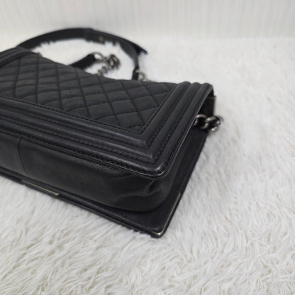 CHANEL Boy Chanel Chain Shoulder Bag Leather Black Silver Hardware [Pre-Owned]
