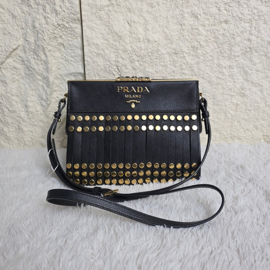 Prada Black Studded Fringe Bag (Pre-owned)