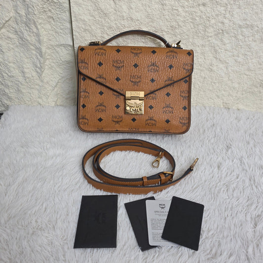 MCM Cognac Visetos Tracy Shoulder Bag (Pre-owned)