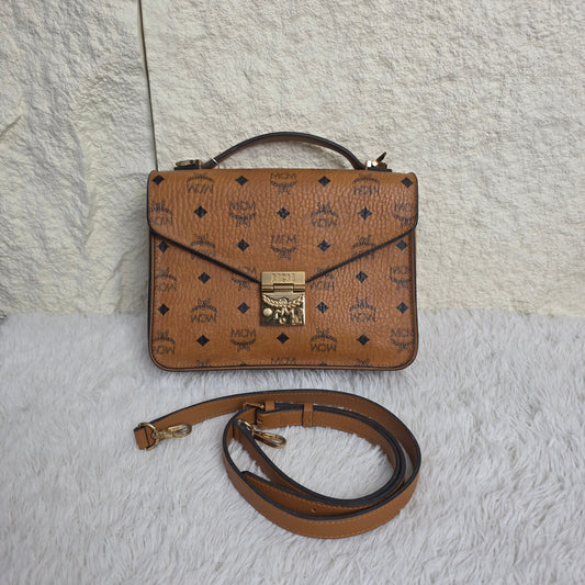 MCM Cognac Visetos Tracy Shoulder Bag (Pre-owned)