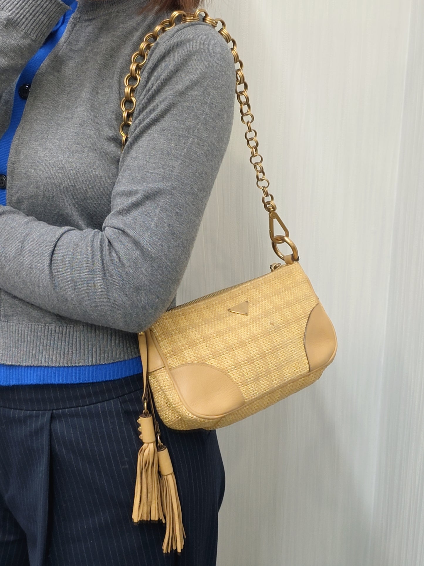Prada Woven Leather Fringe Bag (Pre-owned)