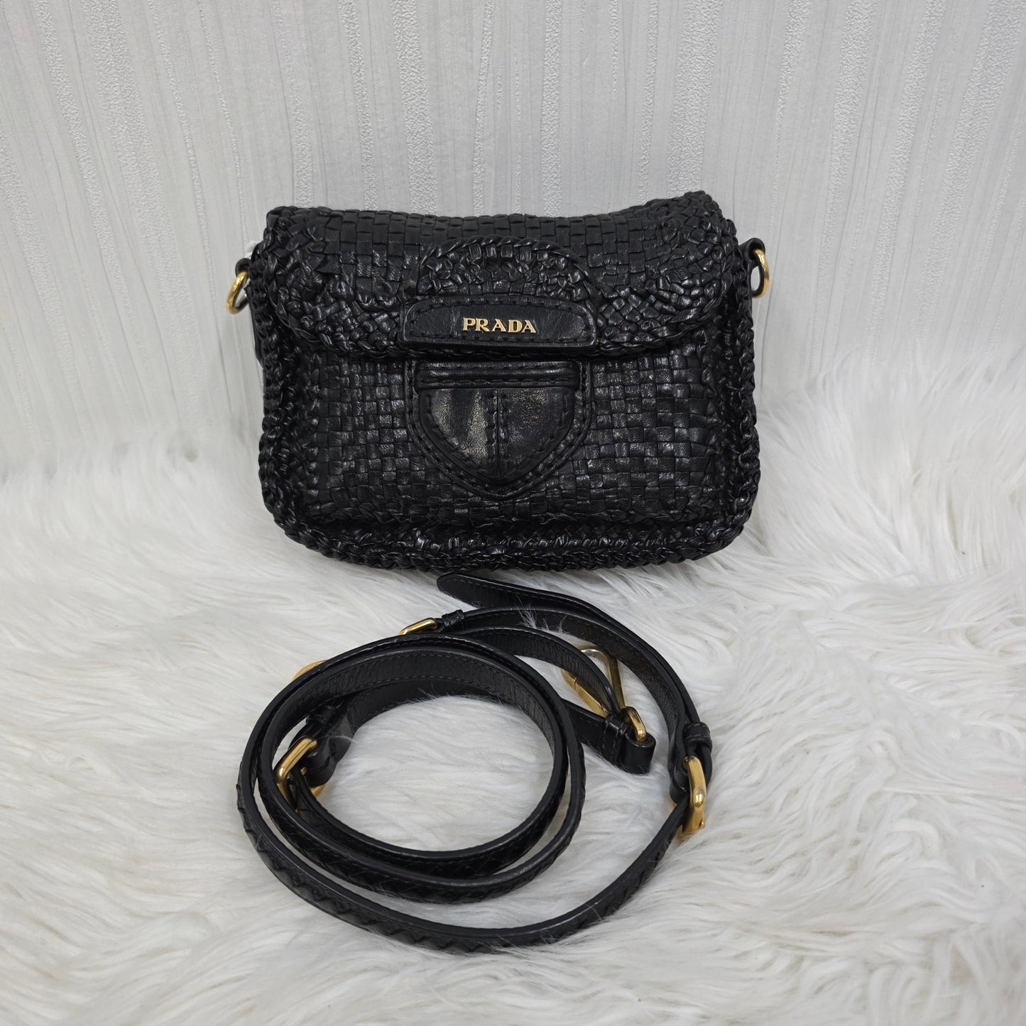 Prada Madras Woven Leather Flap Bag (Pre-owned)