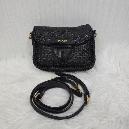 Prada Madras Woven Leather Flap Bag (Pre-owned)
