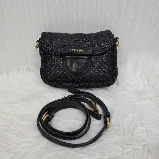 Prada Madras Woven Leather Flap Bag (Pre-owned)
