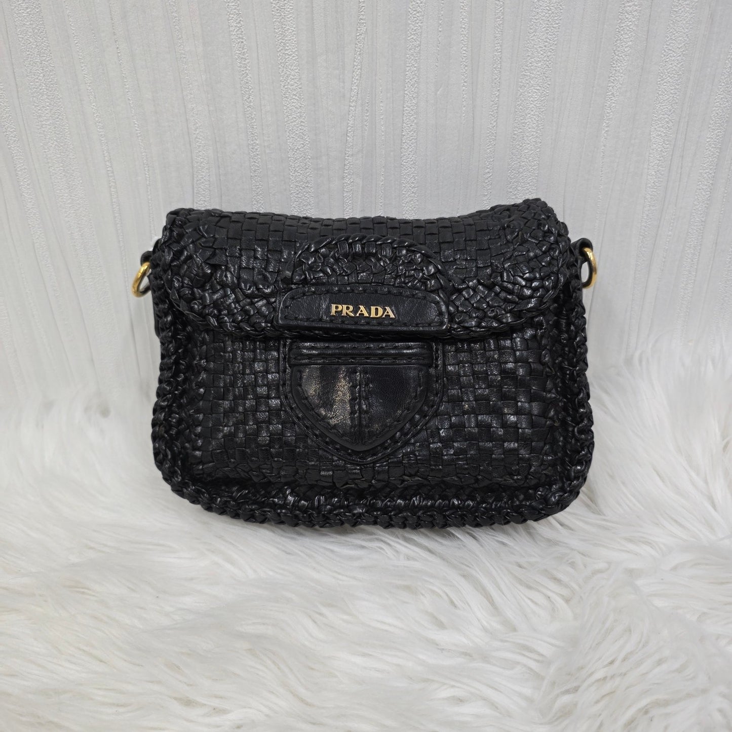 Prada Madras Woven Leather Flap Bag (Pre-owned)