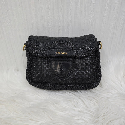 Prada Madras Woven Leather Flap Bag (Pre-owned)