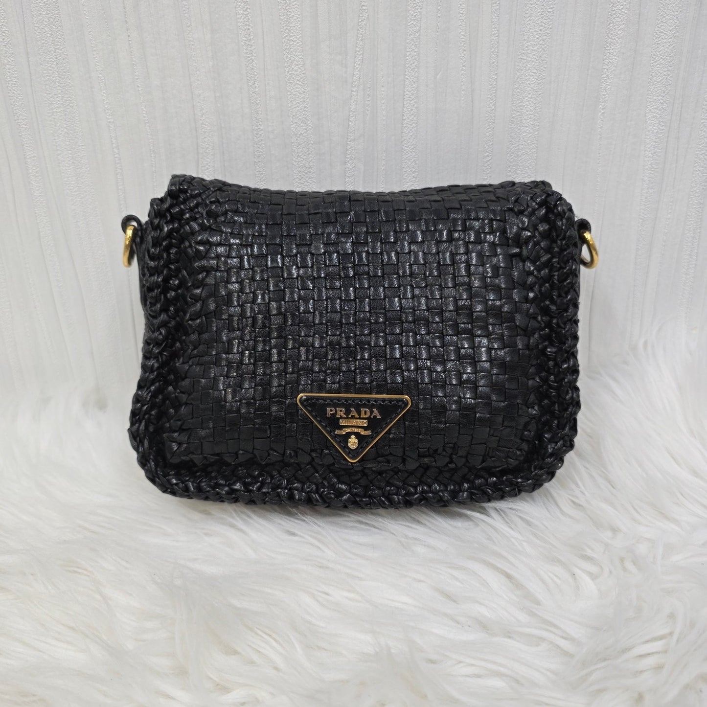 Prada Madras Woven Leather Flap Bag (Pre-owned)